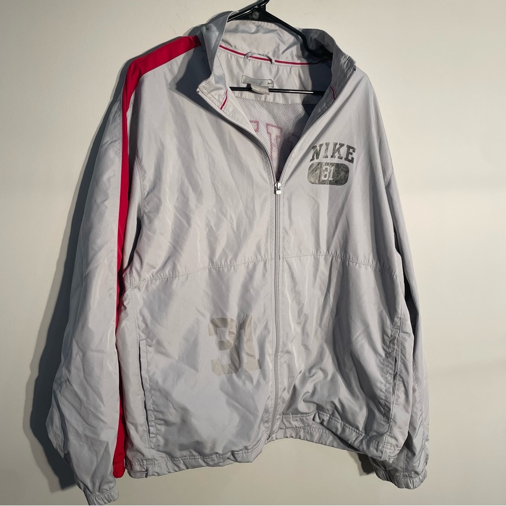Nike Gray And Red Windbreaker Jacket